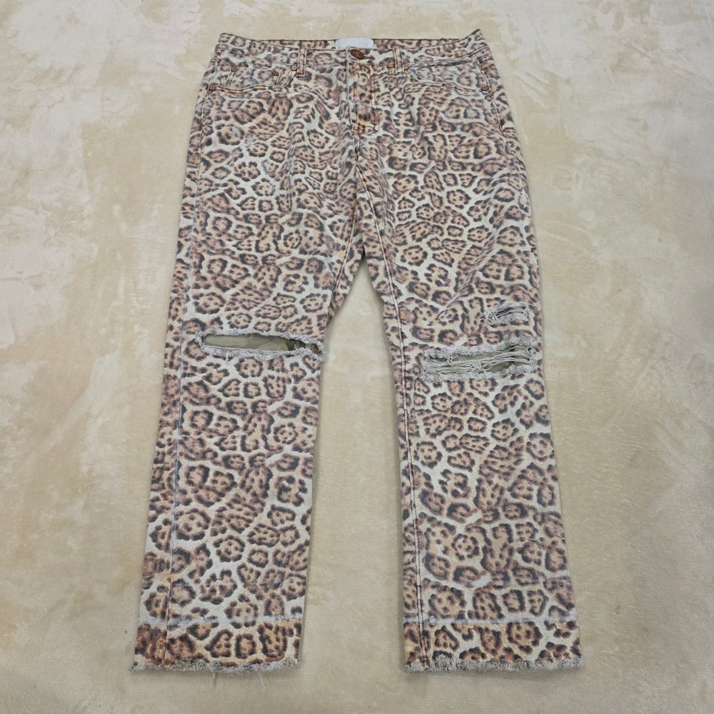 ONE TEASPOON Women's Size 29 Leopard Print Frayed Hem Denim Jeans 100% Cotton